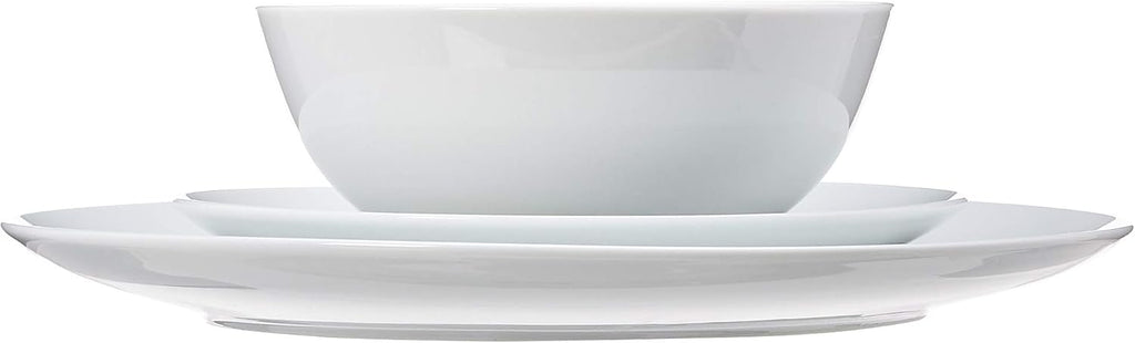 Amazon Basics 18-Piece Complete Kitchen Dinnerware Set, Microwave and Dishwasher Safe, Plates, Dishes, Bowls for Everyday Use, Service for 6, White Porcelain Coupe