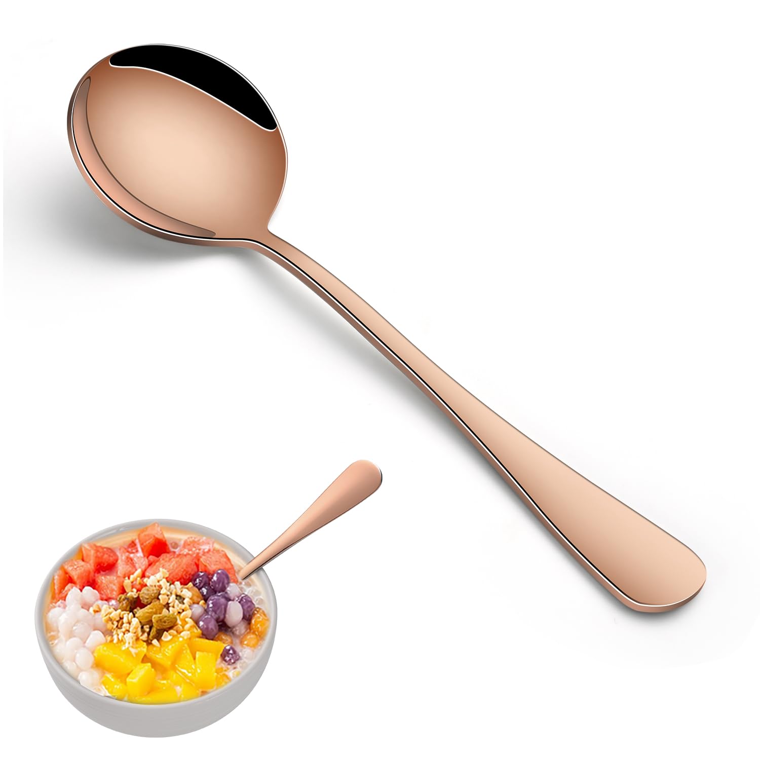 8-Piece Rainbow Soup Spoons Set, 7.4 Inch Colorful Stainless Steel Silverware Round Spoon Set, Mirror Polished Iridescent Metal Spoons for Cereal & Dessert