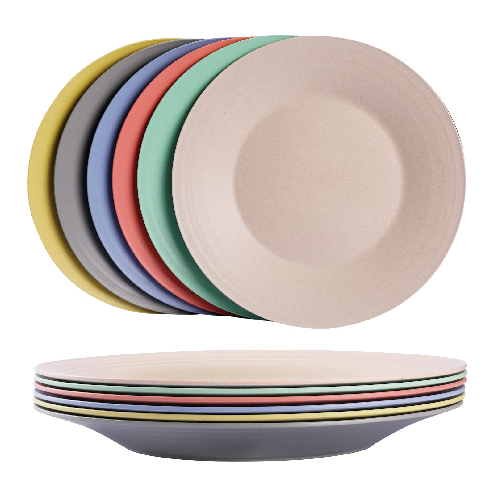 10inch/6pcs Dishwasher & Microwave Safe Wheat Straw Plates - Lightweight Reusable Unbreakable Dinner Plates, Non-toxin, BPA Free and Healthy for Kids & Adults