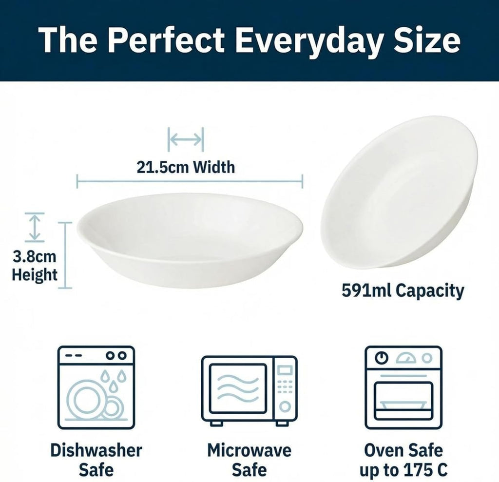 Corelle Vitrelle 6-Piece Bowl Set Triple Layer Glass and Chip Resistant, 20-Oz Lightweight Round Bowls, Winter Frost White