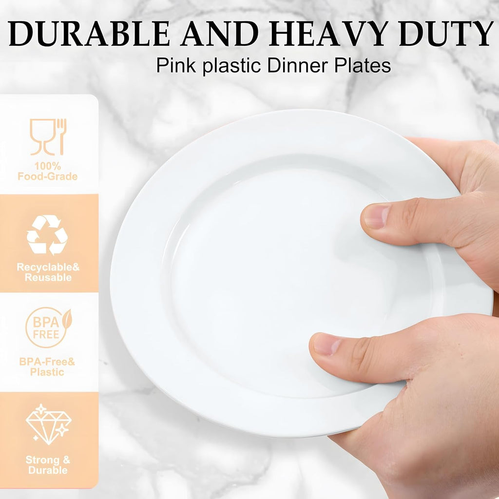 FLOWERCAT 200PCS White Plastic Plates Disposable Plates for Party - White Bulk Plastic Plates - 100 10" Dinner Plates and 100 7" Salad Plates for Wedding & Summer Parties and Events