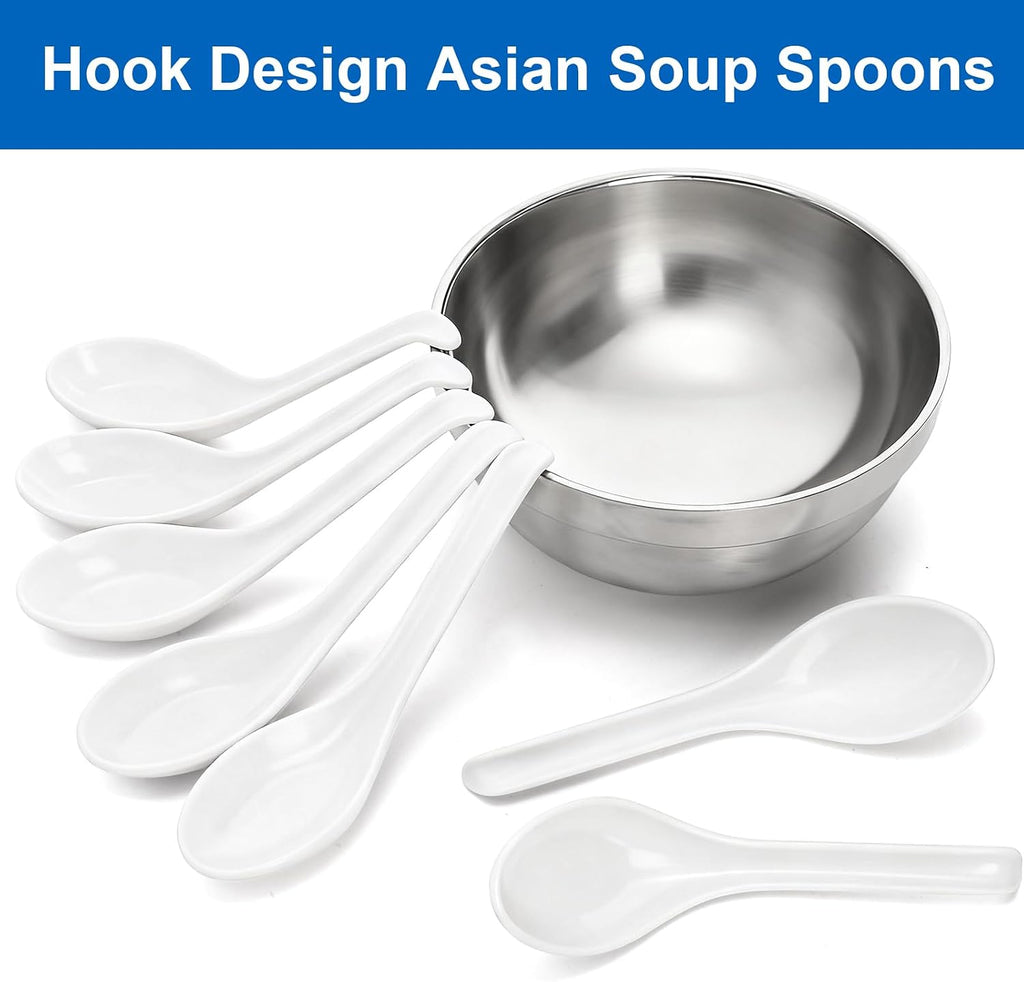 120 Pcs Asian Soup Spoon, 6.3 Inch Reusable White Plastic Spoons for Noodle Ramen Wonton Rice Dumpling Pho, Home Kitchen Restaurant, Hook Style