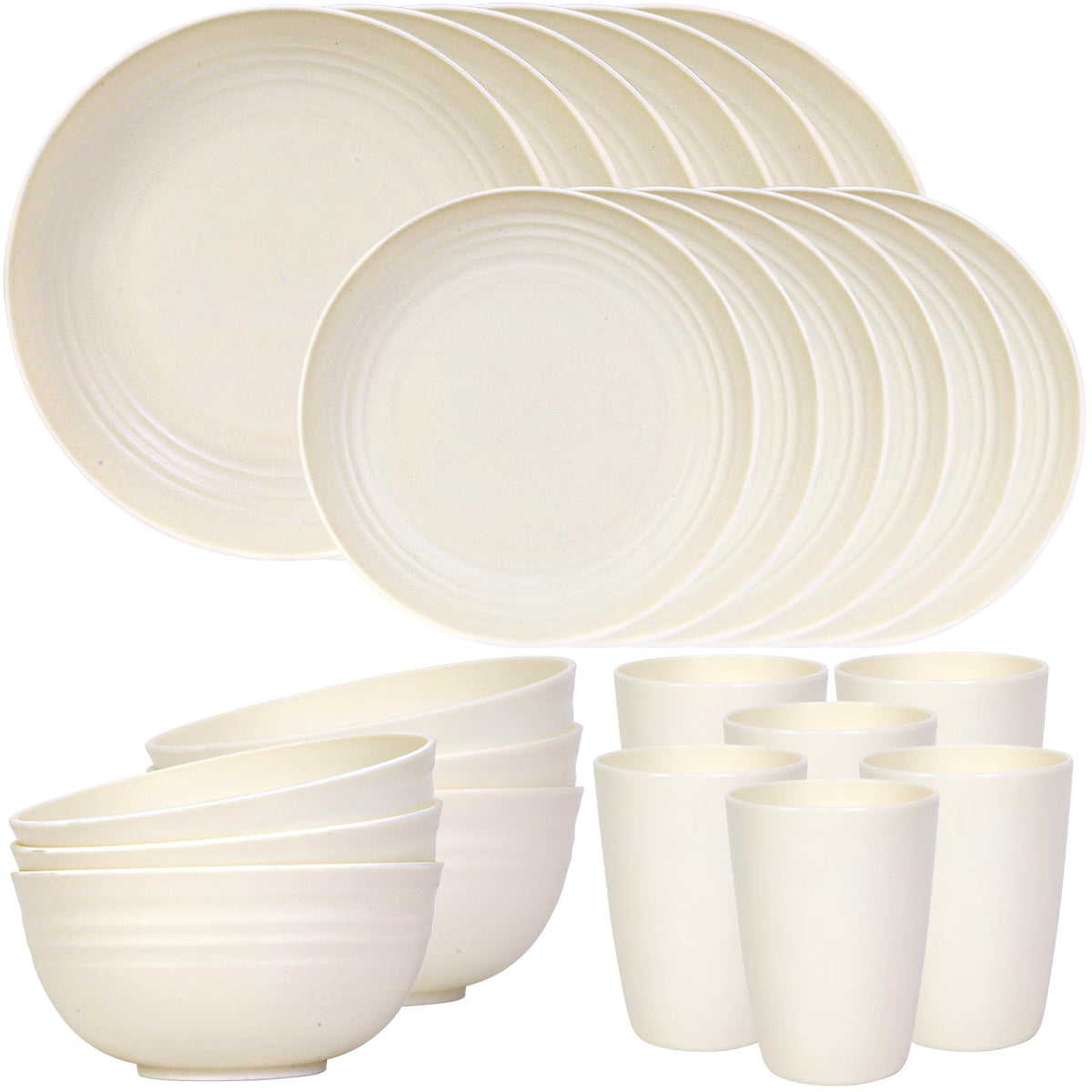 Quatish 24 Piece Plates and Bowls Sets for 6, Unbreakable Dinnerware Sets, Dish Set for Camping, Dishwasher Microwave Safe, Outdoor Kitchen and Apartment Dorm Dinning RV Essentials, Black