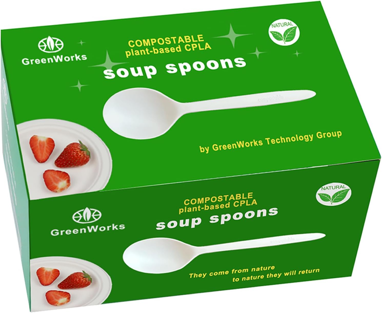 GreenWorks 100 Count 6.5" Large Compostable Soup Spoons,BPI Certified Heavy Duty Disposable Cutlery Soup Spoons