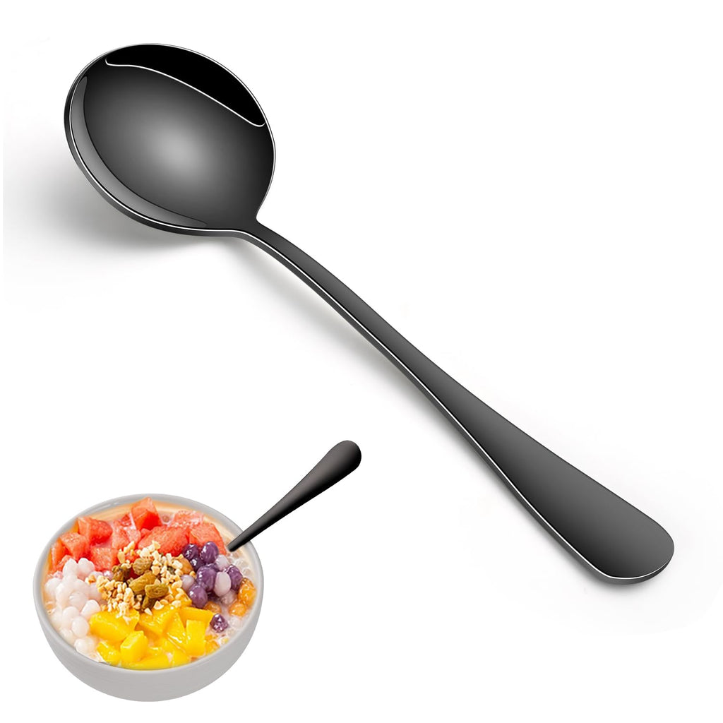 8-Piece Rainbow Soup Spoons Set, 7.4 Inch Colorful Stainless Steel Silverware Round Spoon Set, Mirror Polished Iridescent Metal Spoons for Cereal & Dessert