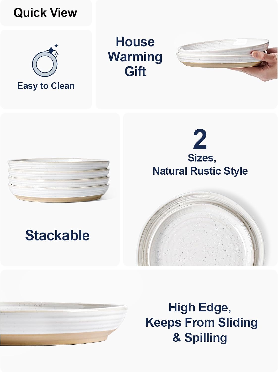LE TAUCI 10 Inch Ceramic Dinner Plates Set of 4, Large Modern White Plate Set for Kitchen, Microwave & Dishwasher Safe Dinnerware Sets, Scratch Resistant Serving Dishes for Steak, Pasta - Arctic White