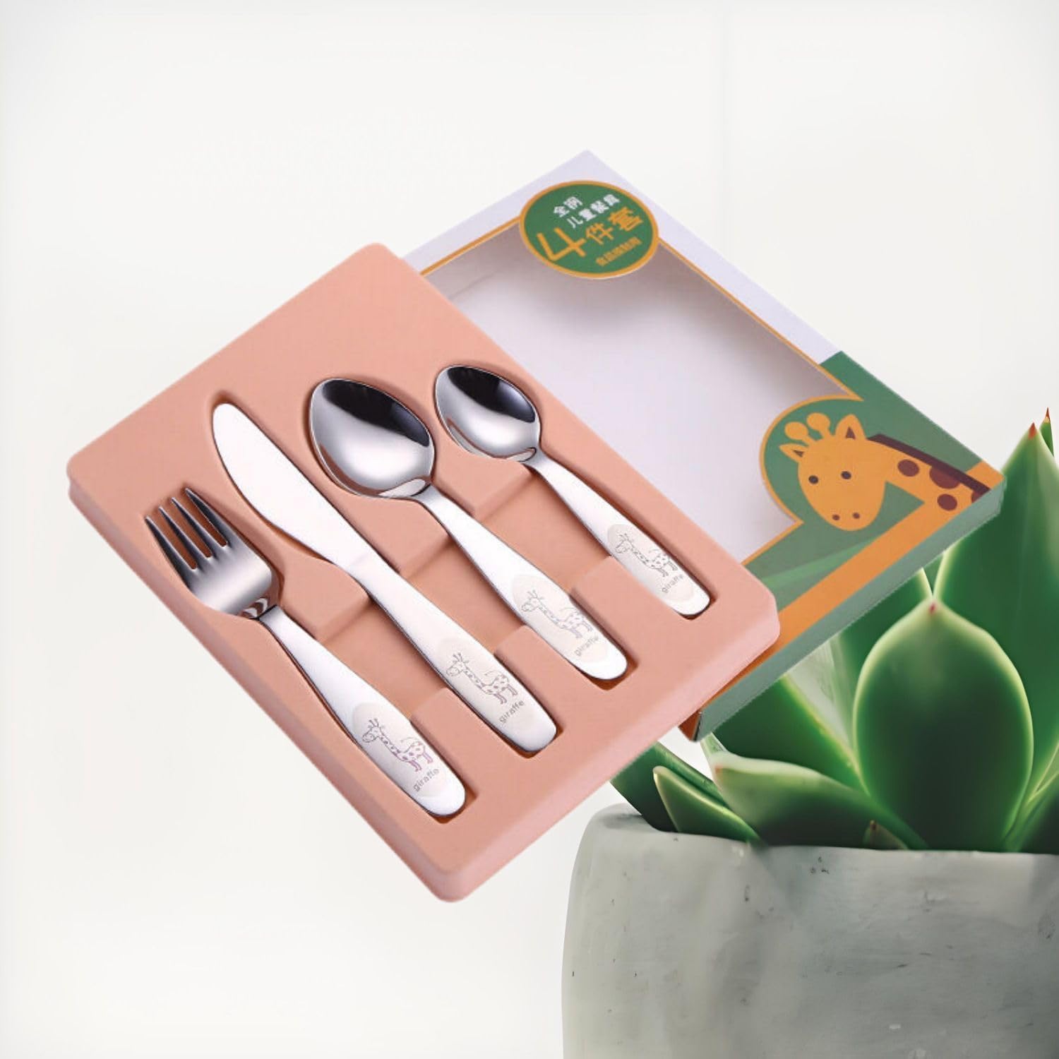 Kitchen The cooking Tool Accessories 304不锈钢刀叉勺子 便携式可爱甜品勺搅拌勺餐具礼品套装