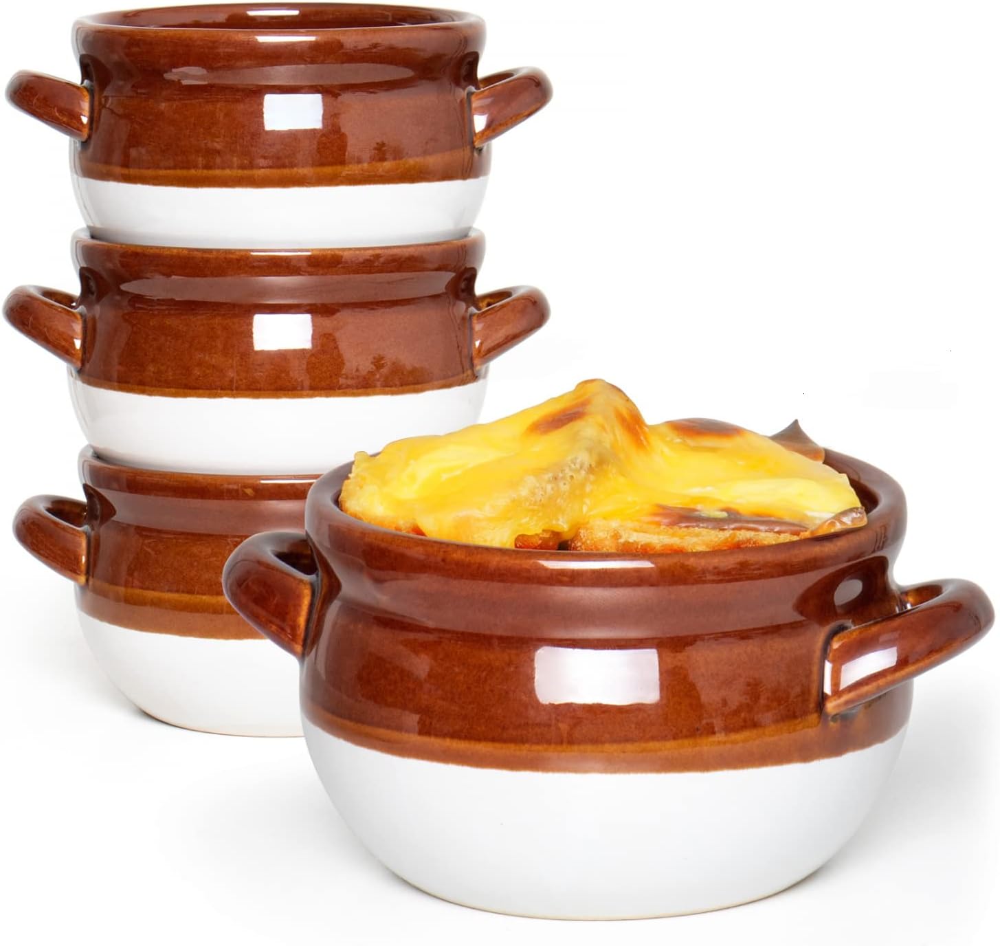 Vumdua French Onion Soup Bowls with Handles, 16 Oz Ceramic Soup Serving Bowl Crocks - Oven Safe Bowls for Chili, Beef Stew, Cereal, Pot Pies, Set of 4