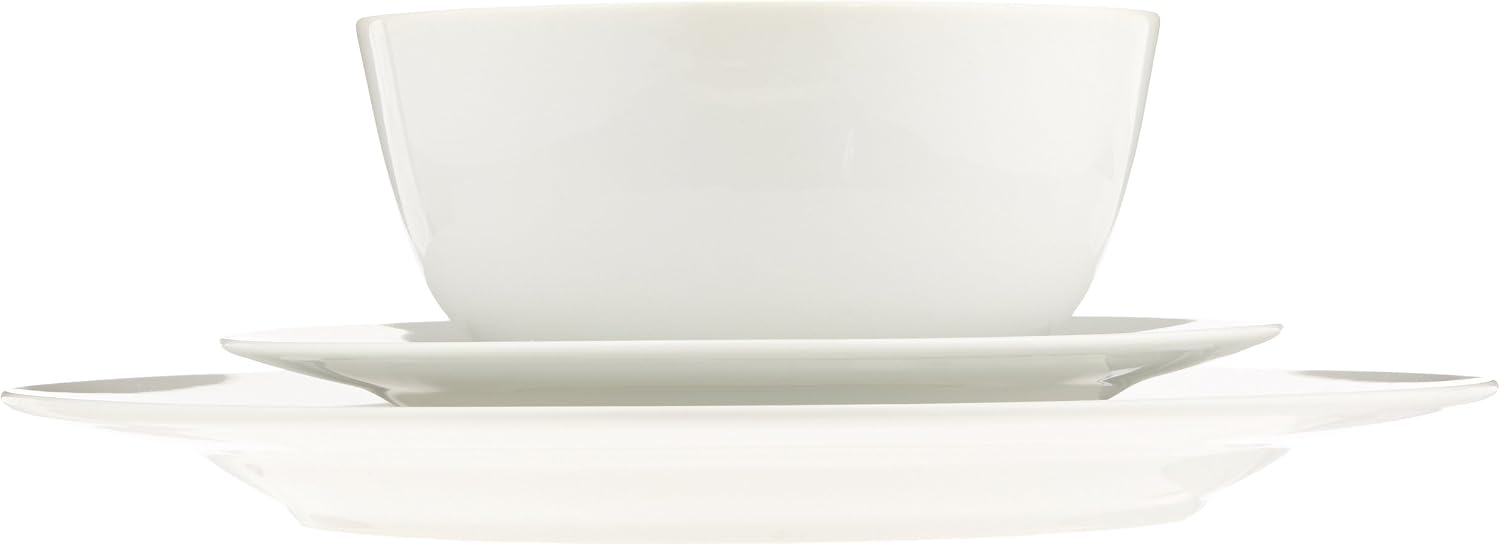 Amazon Basics Porcelain Dinnerware Set, Microwave and Dishwasher Safe, Service for 6, 18-Piece, Plates, Bowls, White