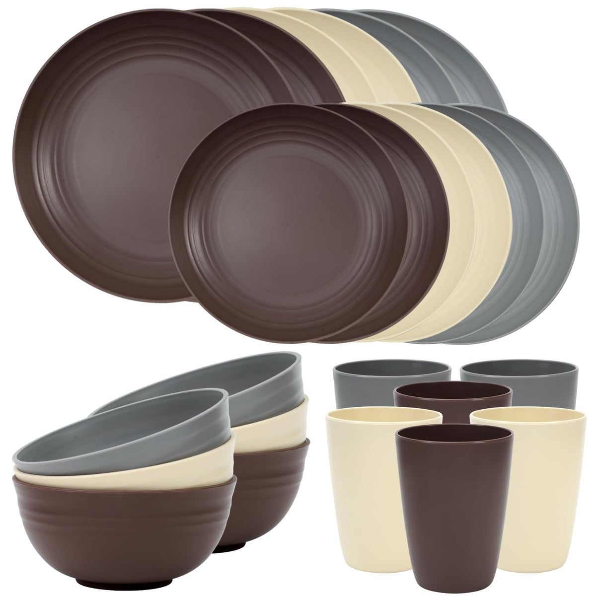 Quatish 24 Piece Plates and Bowls Sets for 6, Unbreakable Dinnerware Sets, Dish Set for Camping, Dishwasher Microwave Safe, Outdoor Kitchen and Apartment Dorm Dinning RV Essentials, Black