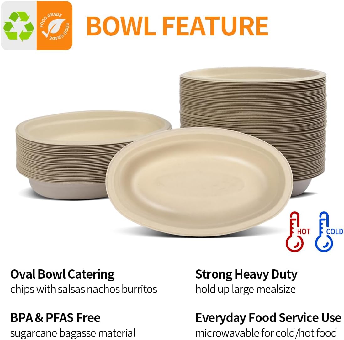 28 oz Oval Paper Bowls 100 Pack For Burrito, Nacho, Taco Salad | PFAS-Free Oval Disposable Bowls As Nacho Trays Chipotle Serving Bowls Taco Boats, Compostable Microwavable Taco Bar Supplies