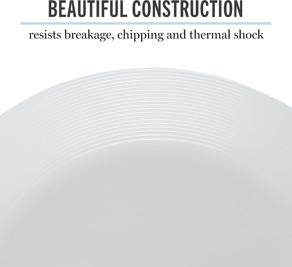 Martha Stewart Opalton Dinner Plates 6-Piece 10-Inch Plate Set – Chip and Break Resistant Opal Glass Plates - White