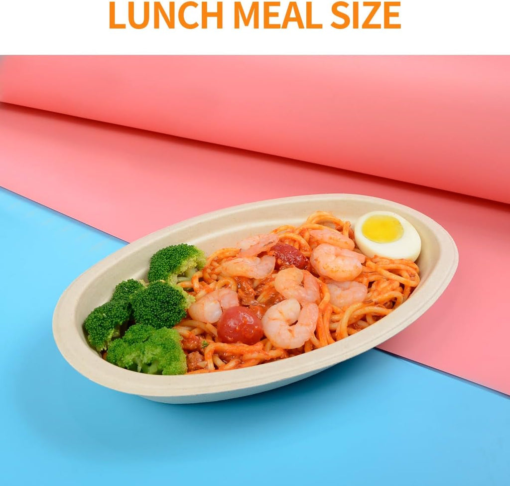 28 oz Oval Paper Bowls 100 Pack For Burrito, Nacho, Taco Salad | PFAS-Free Oval Disposable Bowls As Nacho Trays Chipotle Serving Bowls Taco Boats, Compostable Microwavable Taco Bar Supplies