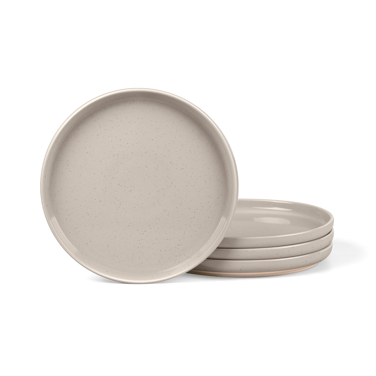 LIANYU Stoneware Dinner Plates Set of 4, 10.5 Inch Porcelain Kitchen Plates, High Edge Flat Dishes Set for Steak, Salad, Dessert, Microwave & Dishwasher & Oven Safe, Scratch Resistant, Milky Brown