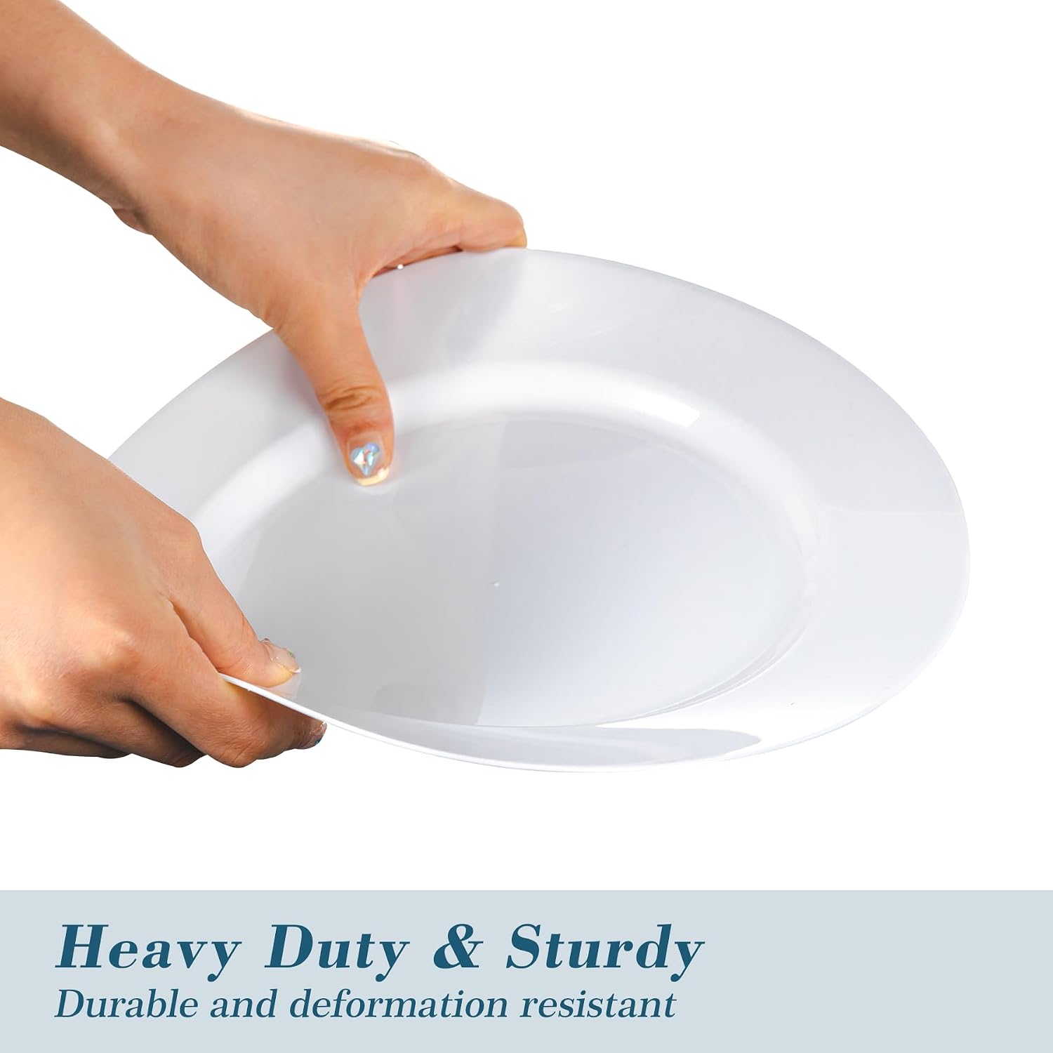 100PCS White Plastic Plates Disposable, 10.25" Heavy Duty Dinner Plates | Elegant, BPA-Free, Food Grade, for Wedding, Birthday, Party, Anniversary & Daily Use