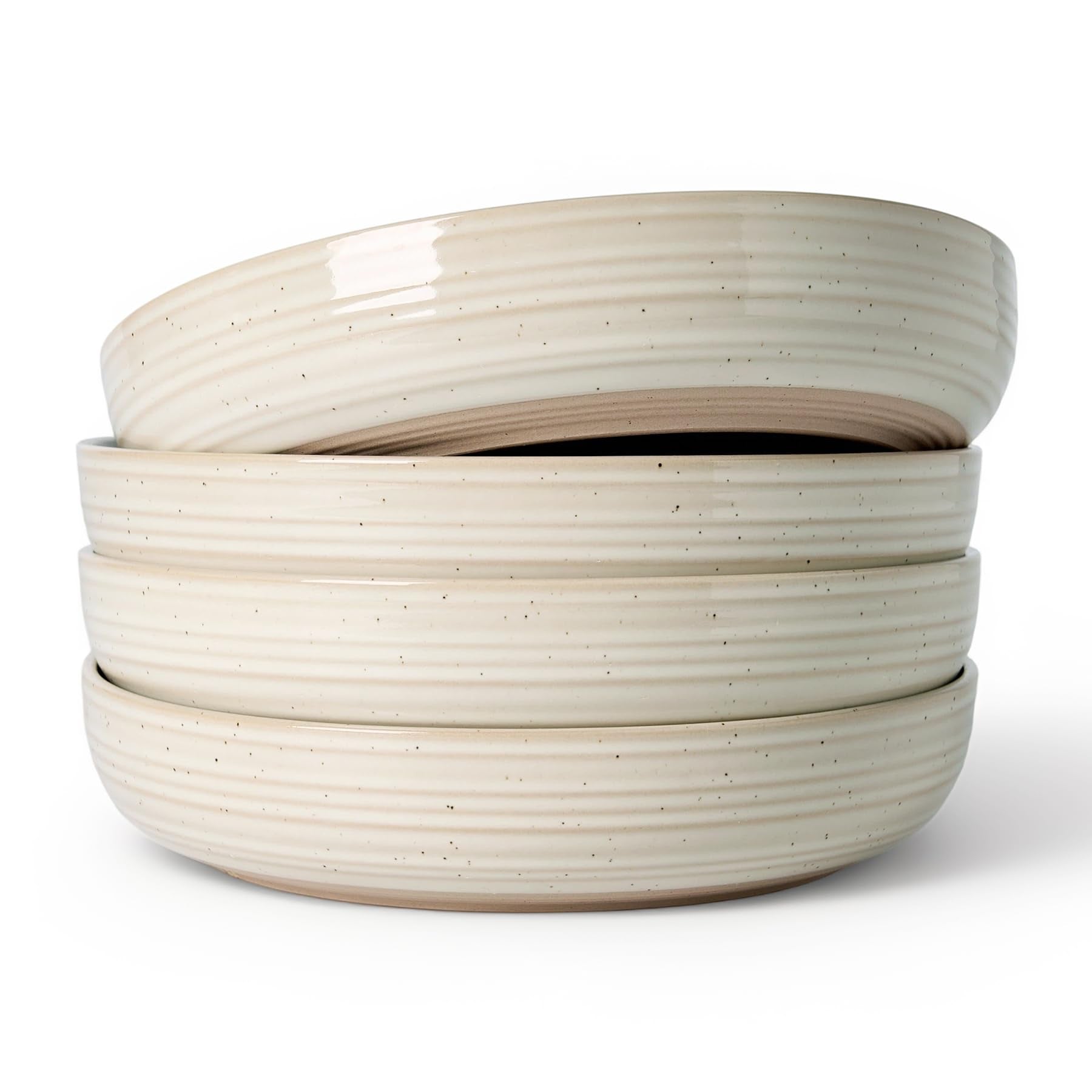 famiware Milkyway 33 oz Pasta Bowls Set of 4, Light Pink | Double Reactive Glaze, Scratch-Resistant Stoneware Salad Bowls, Stackable, Dishwasher & Microwave Safe, Lead-Free