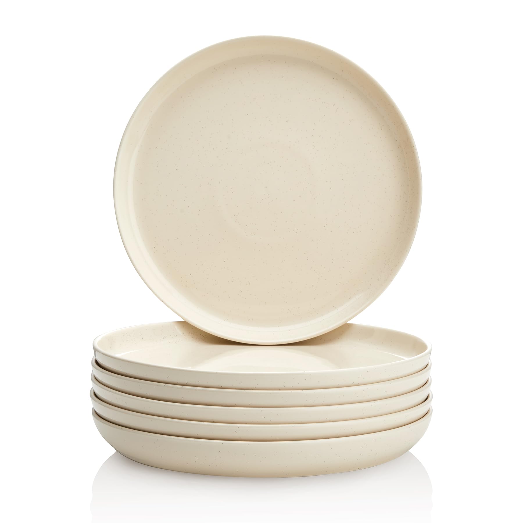 Sweese 10 Inch Porcelain Dinner Plates, White, Set of 6 - Microwave, Oven, Dishwasher Safe, Scratch-Resistant