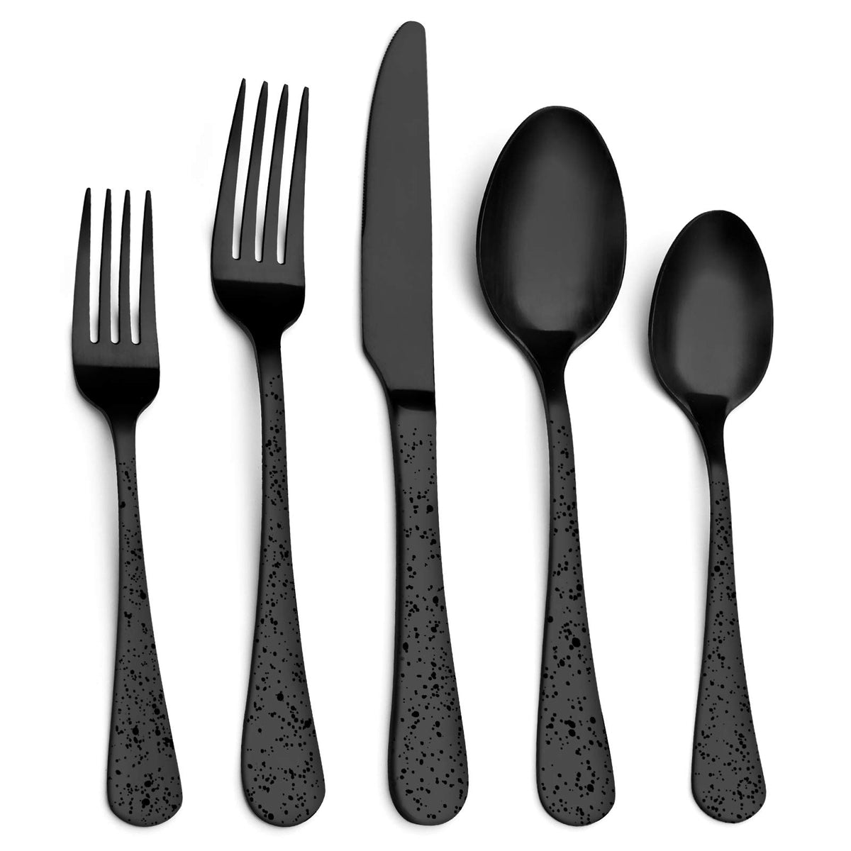 O.C.E. Matte Black Silverware Set, Stainless Steel Flatware Set, 20-Piece Tableware Cutlery Set Service for 4, Satin Finish Tableware Utensils Set, Dishwasher Safe (Starry Pink)