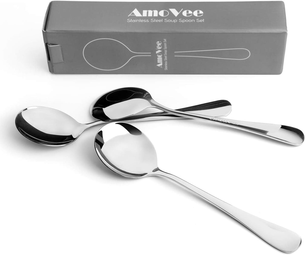 Soup Spoons, Wholesale Spoons Silverware, Round Stainless Steel Spoon Set of 8