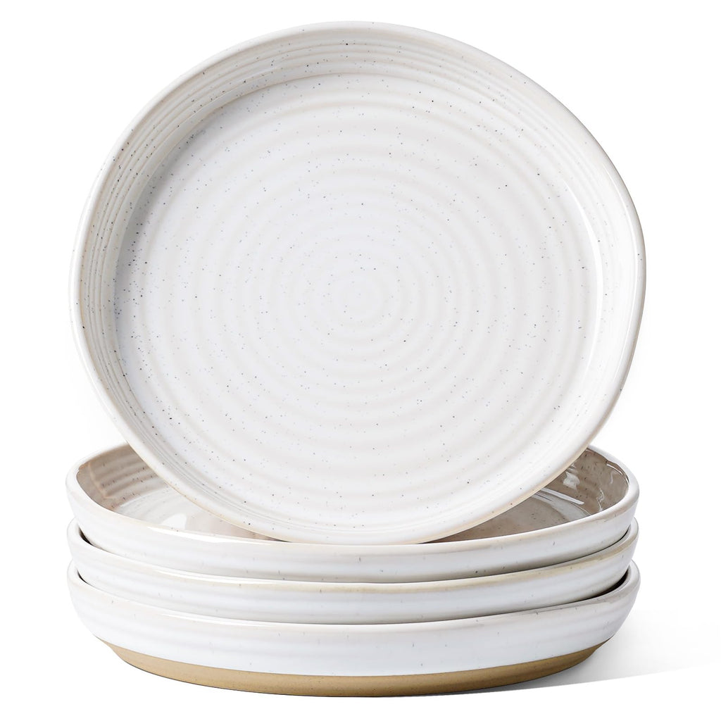 LE TAUCI 10 Inch Ceramic Dinner Plates Set of 4, Large Modern White Plate Set for Kitchen, Microwave & Dishwasher Safe Dinnerware Sets, Scratch Resistant Serving Dishes for Steak, Pasta - Arctic White