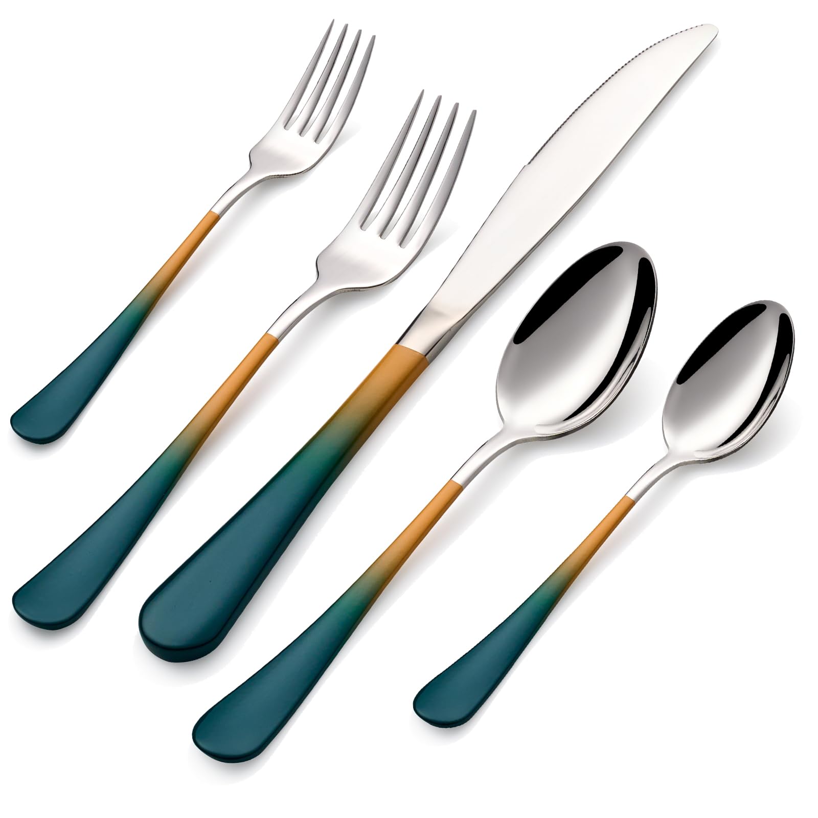 20-Pieces Green and Black Silverware Sets for 4,Green Handle Stainless Steel Cutlery Set, Include Forks Spoons and Knives Set, Dishwasher Safe Utensil Sets for Home Restaurant