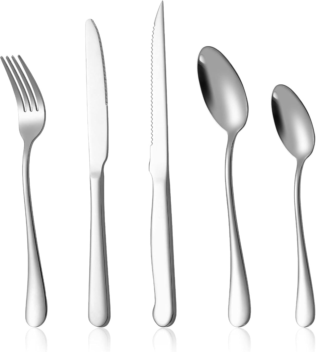 Eisinly 20-Piece Silverware Set with Steak Knives, Mirror Polished | Service for 4, Food Grade Stainless Steel, Ergonomic Design, Dishwasher Safe, Ideal for Home Restaurant Hotel