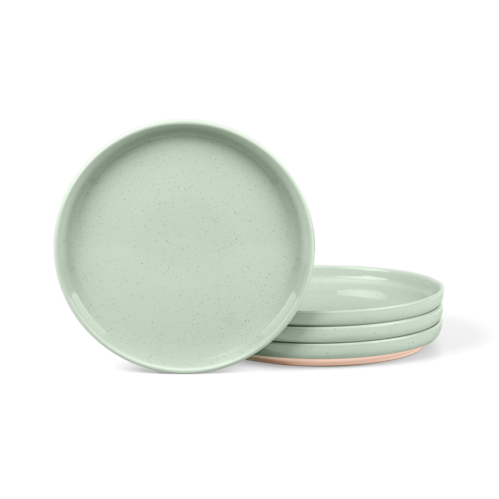 LIANYU Stoneware Dinner Plates Set of 4, 10.5 Inch Porcelain Kitchen Plates, High Edge Flat Dishes Set for Steak, Salad, Dessert, Microwave & Dishwasher & Oven Safe, Scratch Resistant, Milky Brown