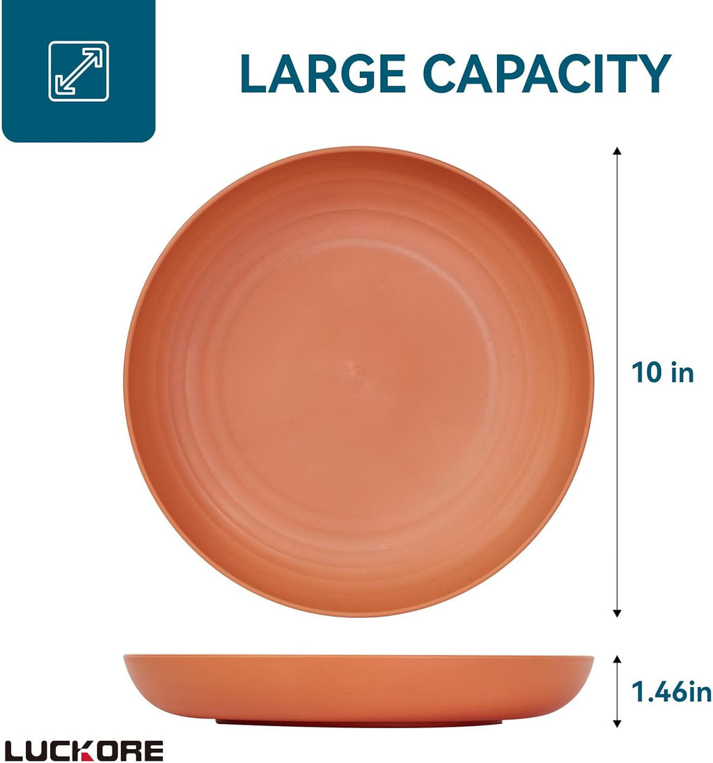 Luckore 10 Inch Wheat Straw Plates Deep Dinner Plates Set of 8 Unbreakable | Dinner Plates Dishes Alternative for Plastic Microwave and Dishwasher Safe for Kitchen with 4 Colors Classic Bright
