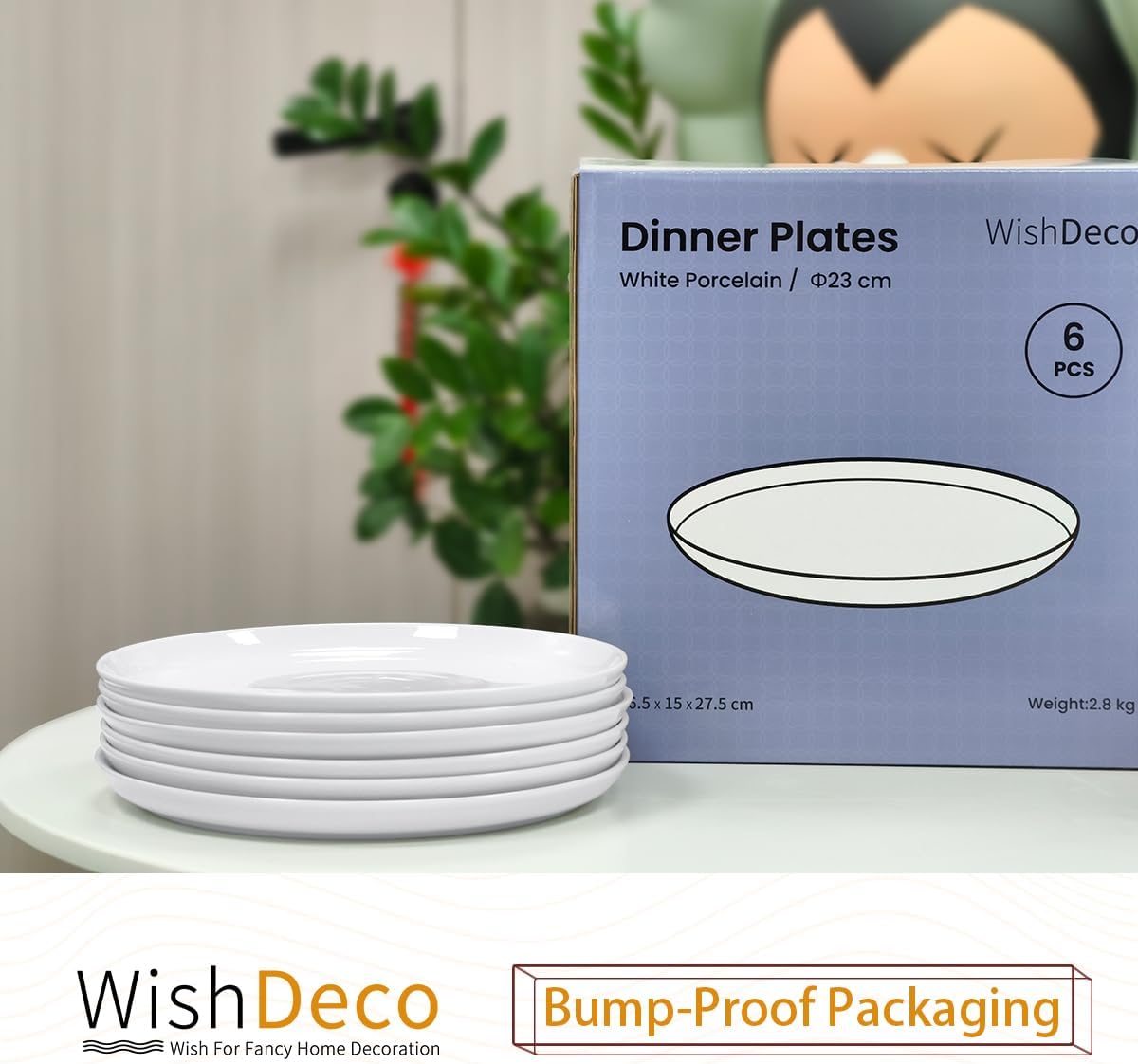 White Dinner Plates Set of 6, Porcelain Salad Plates 9 Inch, Modern Kitchen Plate, Round Serving Dishes, Microwave and Dishwasher Safe, Scratch Resistant, Smooth Glaze