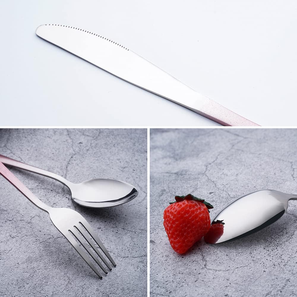 Travel Utensils Set with Case Reusable Portable Cutlery Set Stainless Steel 8pcs Including Dinner Knife Fork Spoon Chopsticks straws(Gradient Pink) | Dishwasher Including Dinner Knife Fork Spoon Chopsticks Straws Travel Fork Spoon Knife for Work, Camping