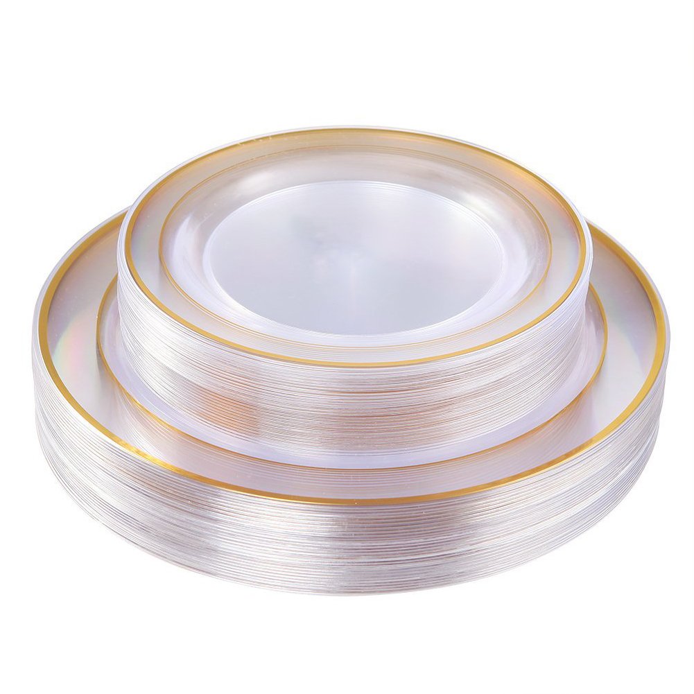 102 Pcs Gold Plastic Plates, Premium Disposable Gold Plates | Gold Rimmed Plastic Plates, BPA Free, Perfect for Wedding, Holidays, Party, 51 Dinner(10.25’’) & 51 Dessert(7.5’’) Plates