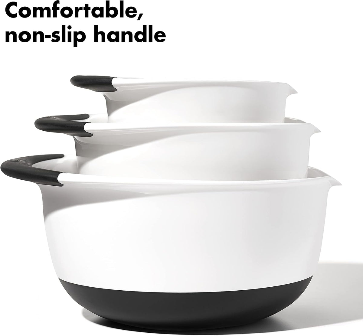 OXO Good Grips 3- Piece Plastic Mixing Bowl Set, 2500 ml,White/Black