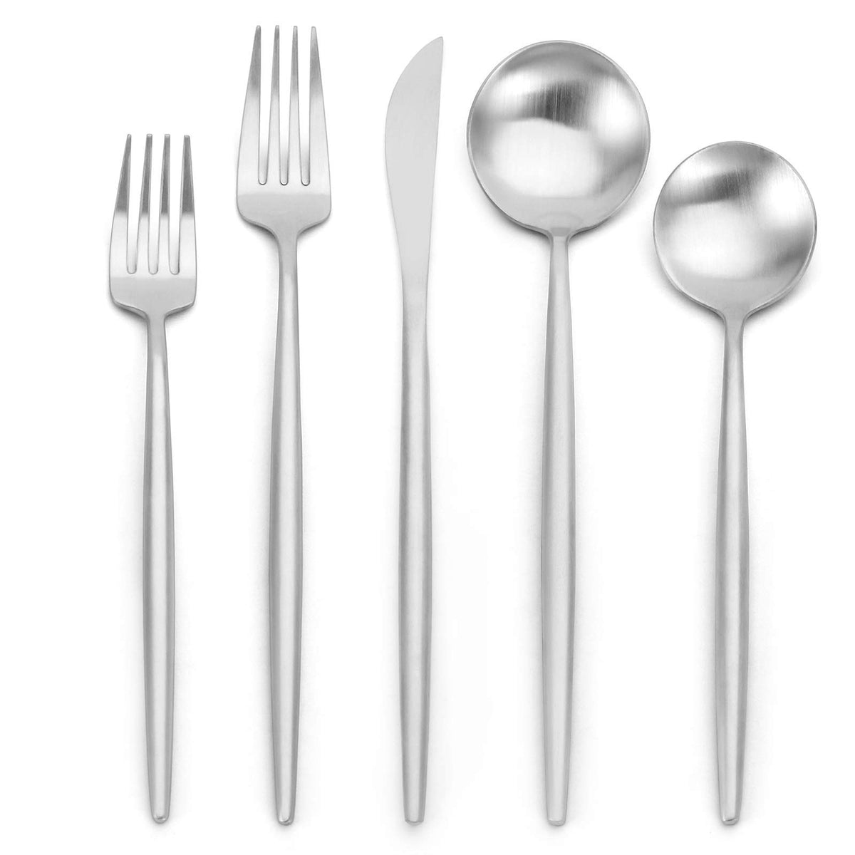 Matte Silverware Set, Oliviola 40-Piece Stainless Steel Flatware Cutlery Set Service for 8, Satin Finish Kitchen Utensil Set, Dishwasher Safe