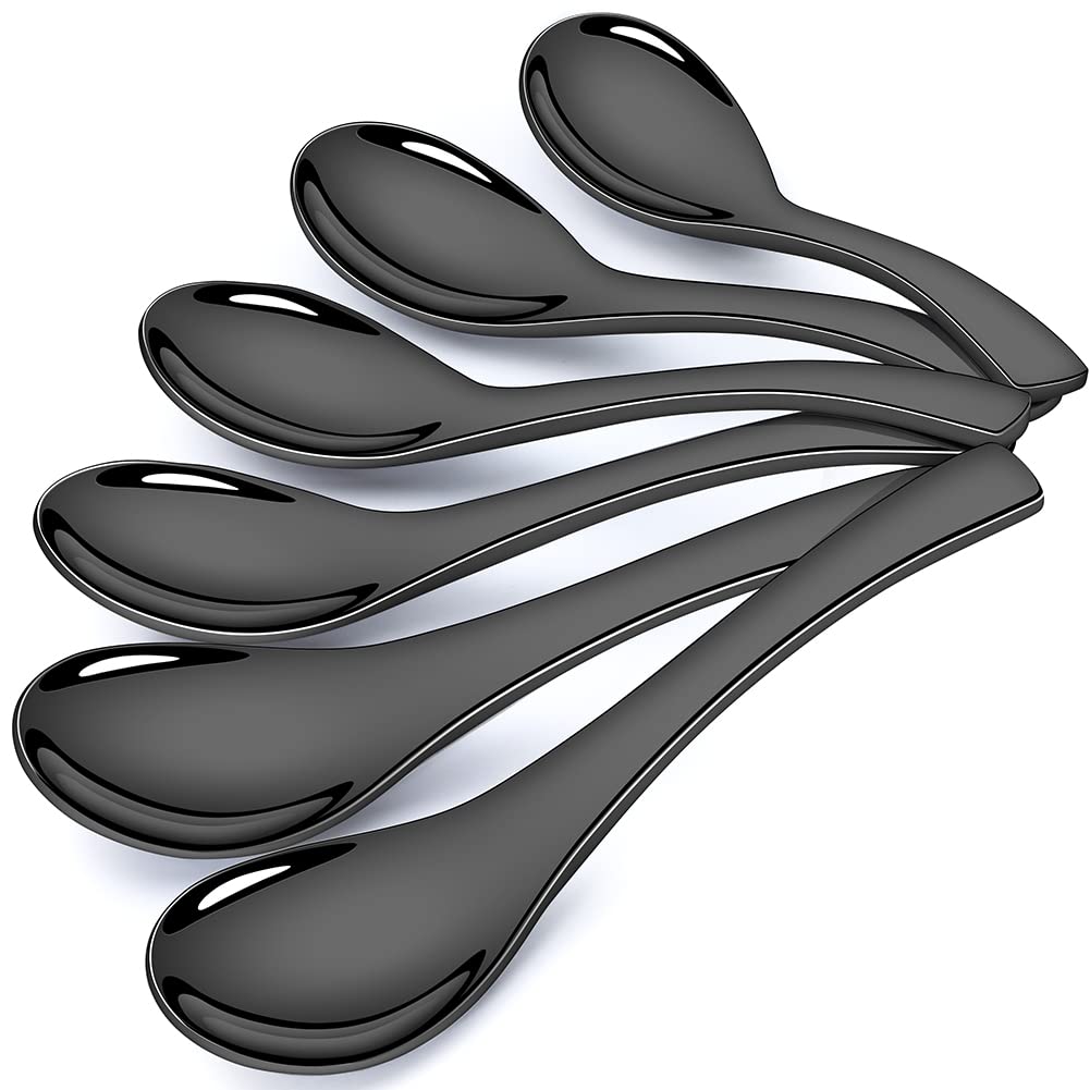 AOOSY Soup Spoons,Stainless Steel Korean Spoons Asian Soup Spoon, Set of 6 | Heavy Duty Thick Short Handle Ramen Spoon for Soup Cereals Dessert,6.3 In