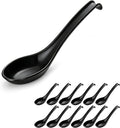 Berglander Asian Soup Spoons 12pcs, Plastic Chinese Won Ton Soup Spoon For Soba, Pho, Noodle, Japanese Ramen, Chinese and Vietnamese Wonton, Korean Style Large Spoon with Long Handle