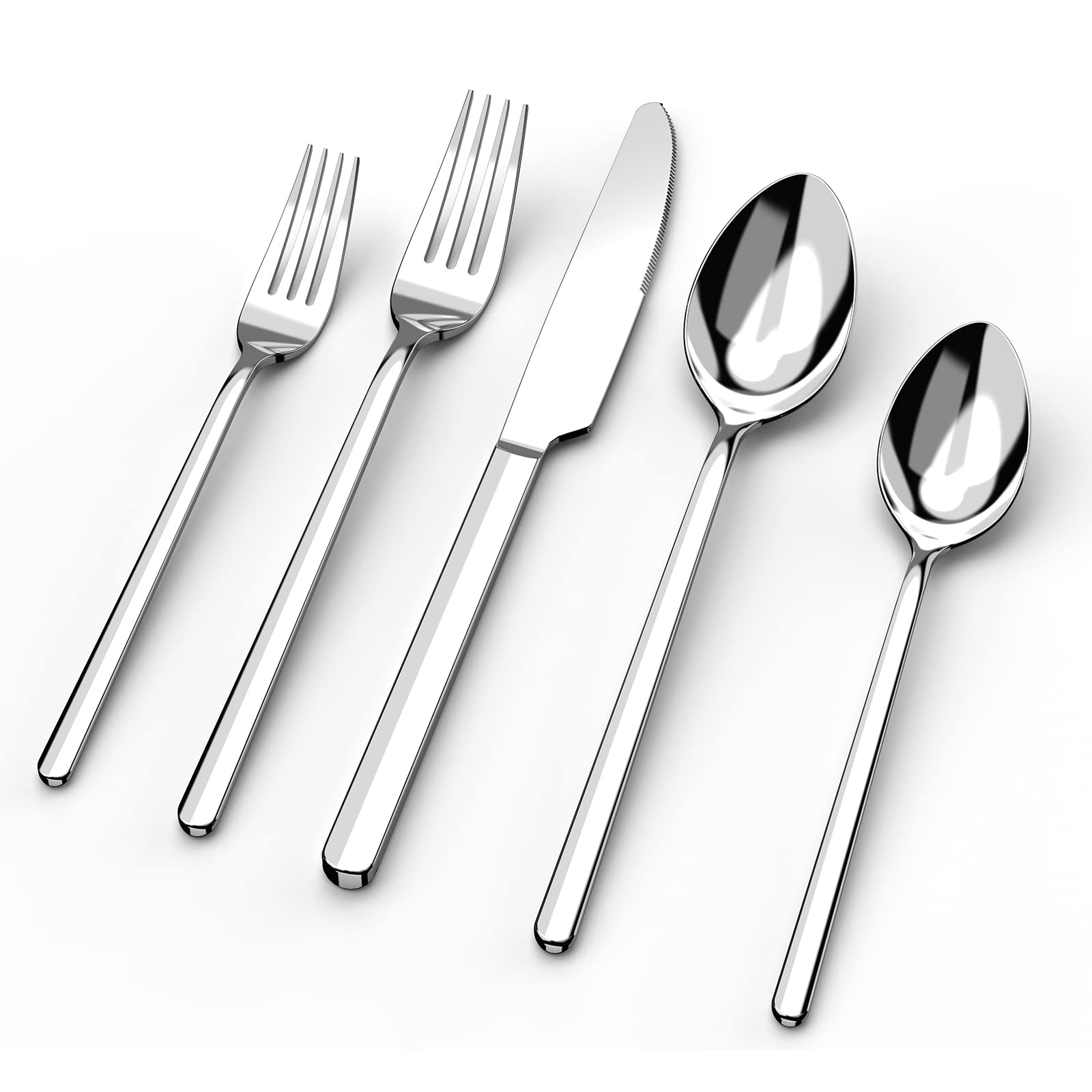 24-Piece Silverware Set with Steak Knives, Flatware Set for 4, 18/10 Stainless Steel Tableware Cutlery Set for Home Restaurant, Mirror Finish,Modern Design