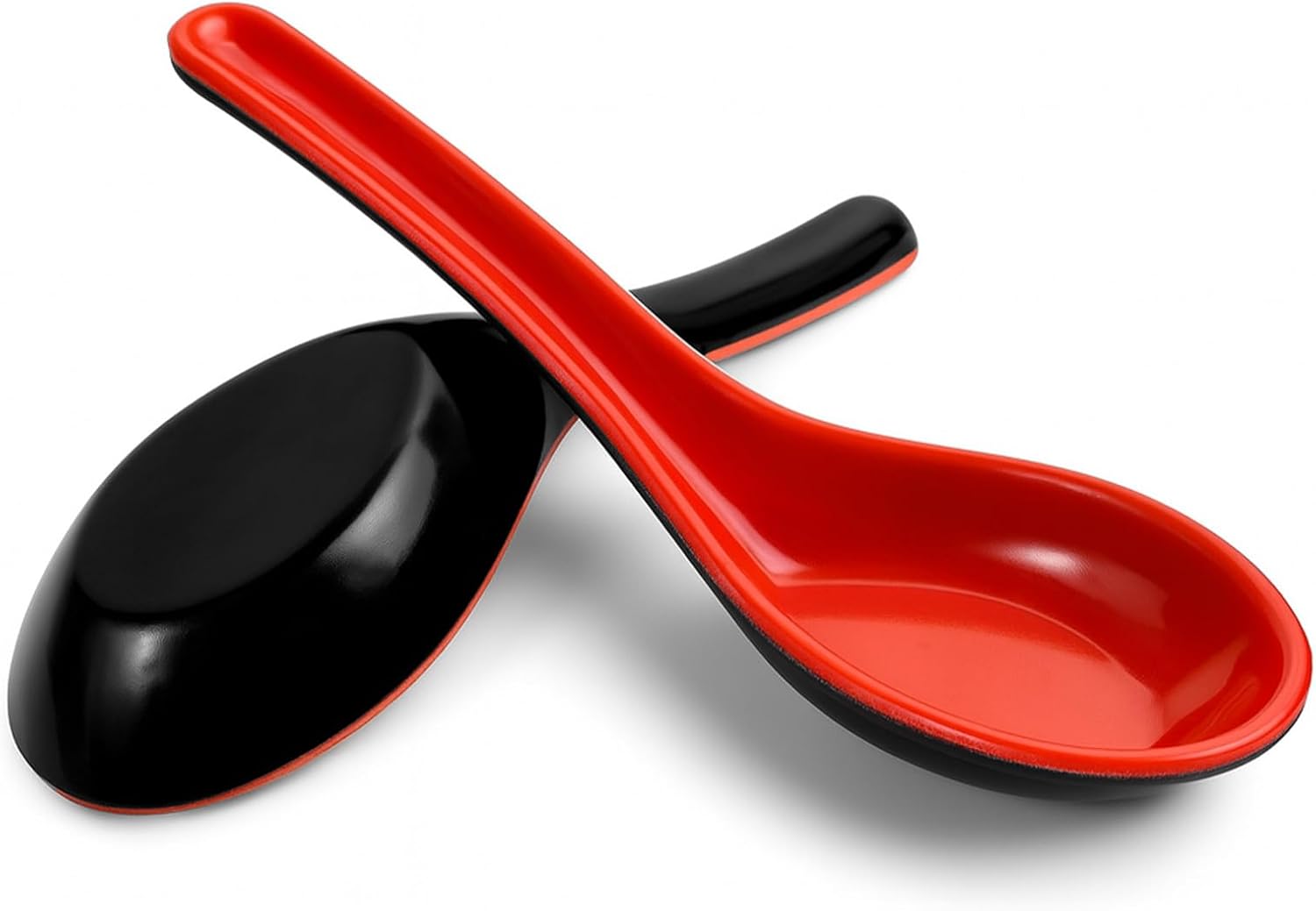 Red and Black Melamine Wonton Soup Spoons, 2 Count | Chinese Japanese Miso Ramen Dumpling Pho Rice Noodle Soba Soup Spoons.unbreakable