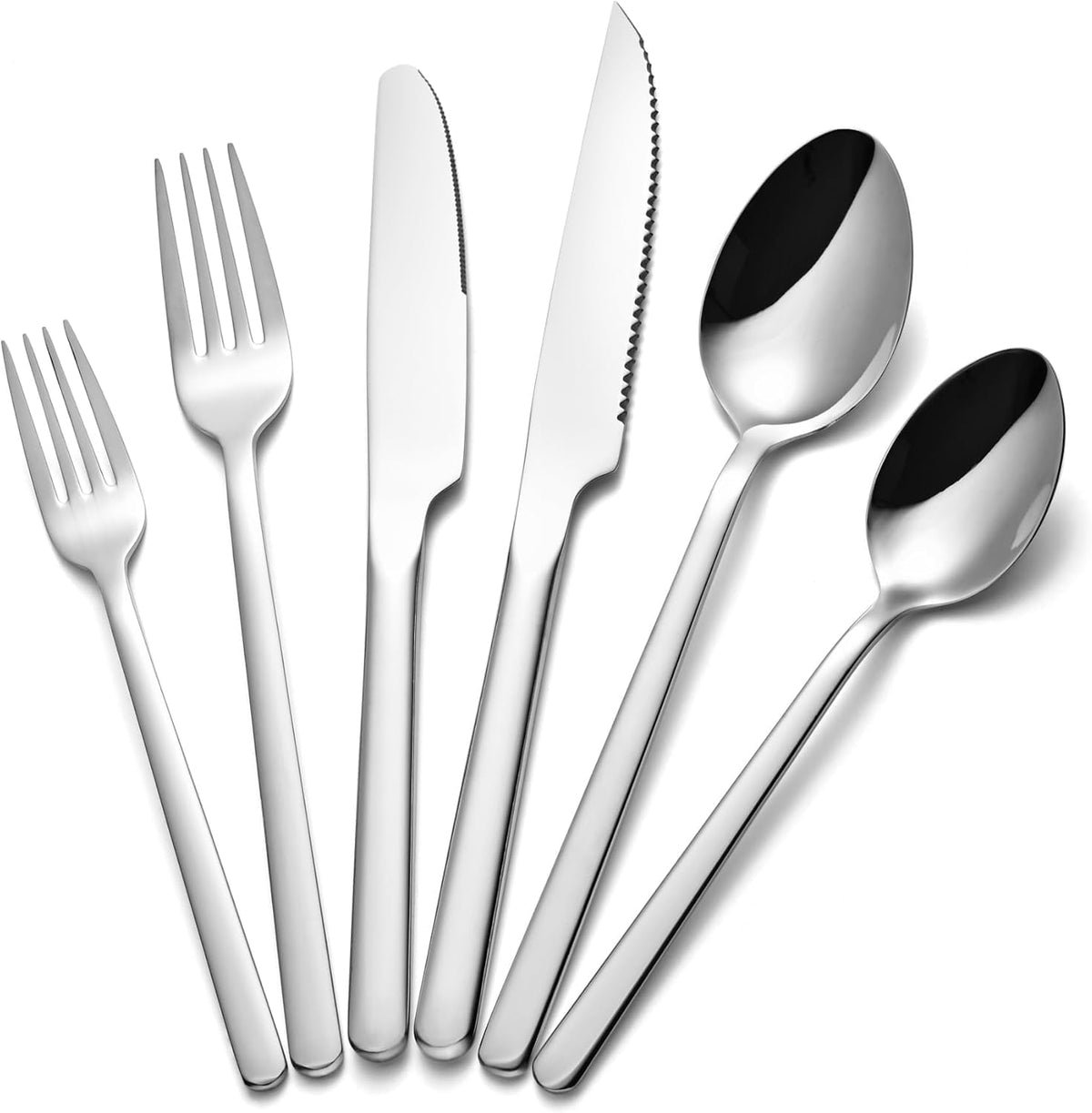 24-Piece Silverware Set with Steak Knives, Flatware Set for 4, 18/10 Stainless Steel Tableware Cutlery Set for Home Restaurant, Mirror Finish,Modern Design