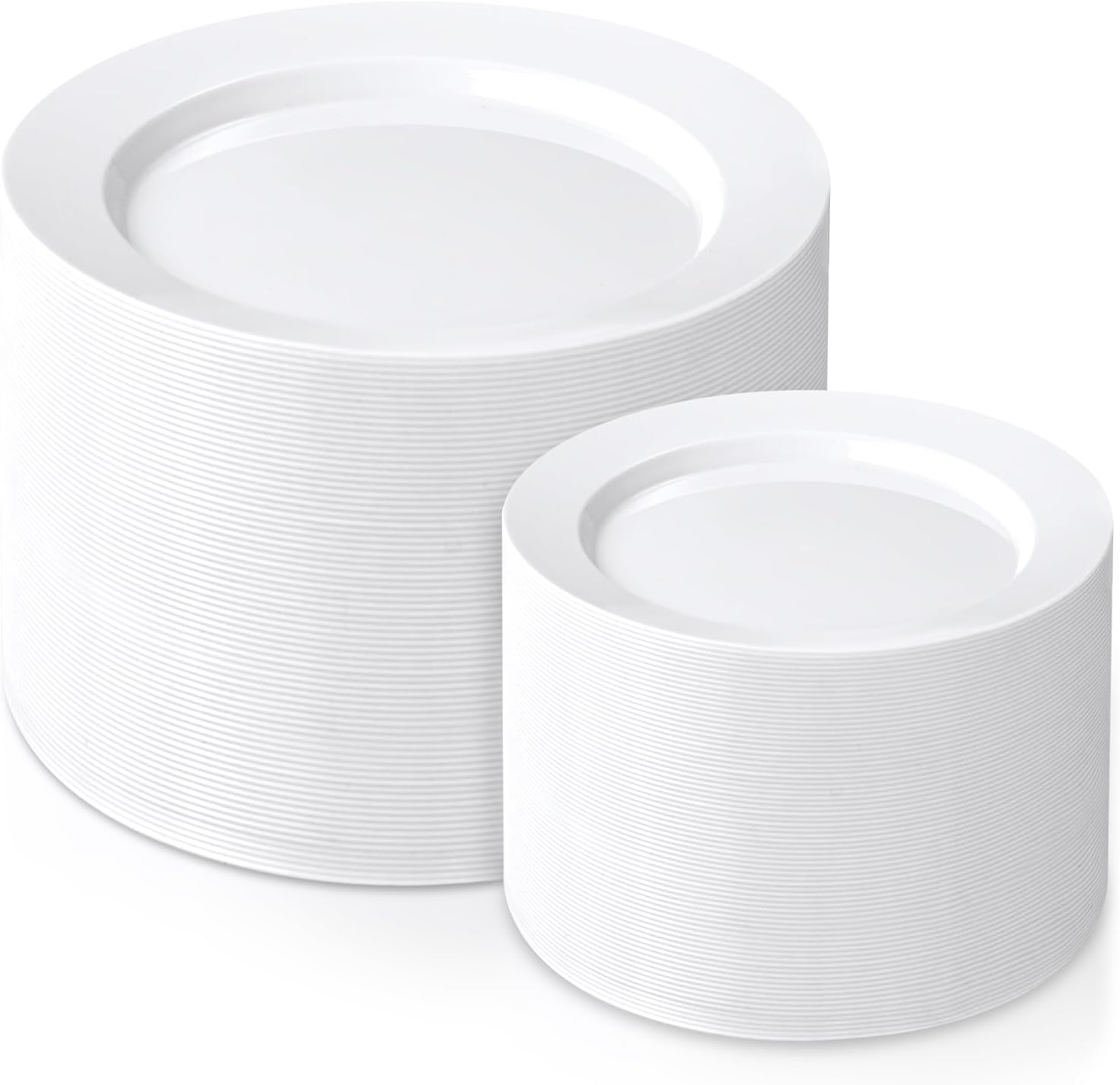 FLOWERCAT 200PCS White Plastic Plates Disposable Plates for Party - White Bulk Plastic Plates - 100 10" Dinner Plates and 100 7" Salad Plates for Wedding & Summer Parties and Events