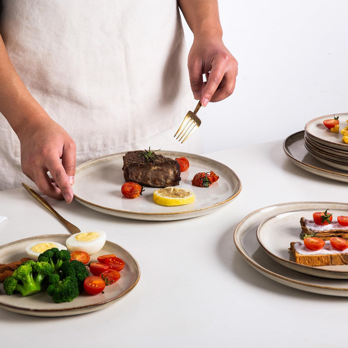 AmorArc Ceramic Dinner Plates Set of 6, 10.5 Inch Stoneware Plates Set | Handmade Reactive Glaze Plates, Rustic Shape Dinnerware Dish Set for Kitchen, Microwave & Dishwasher Safe, Scratch Resistant