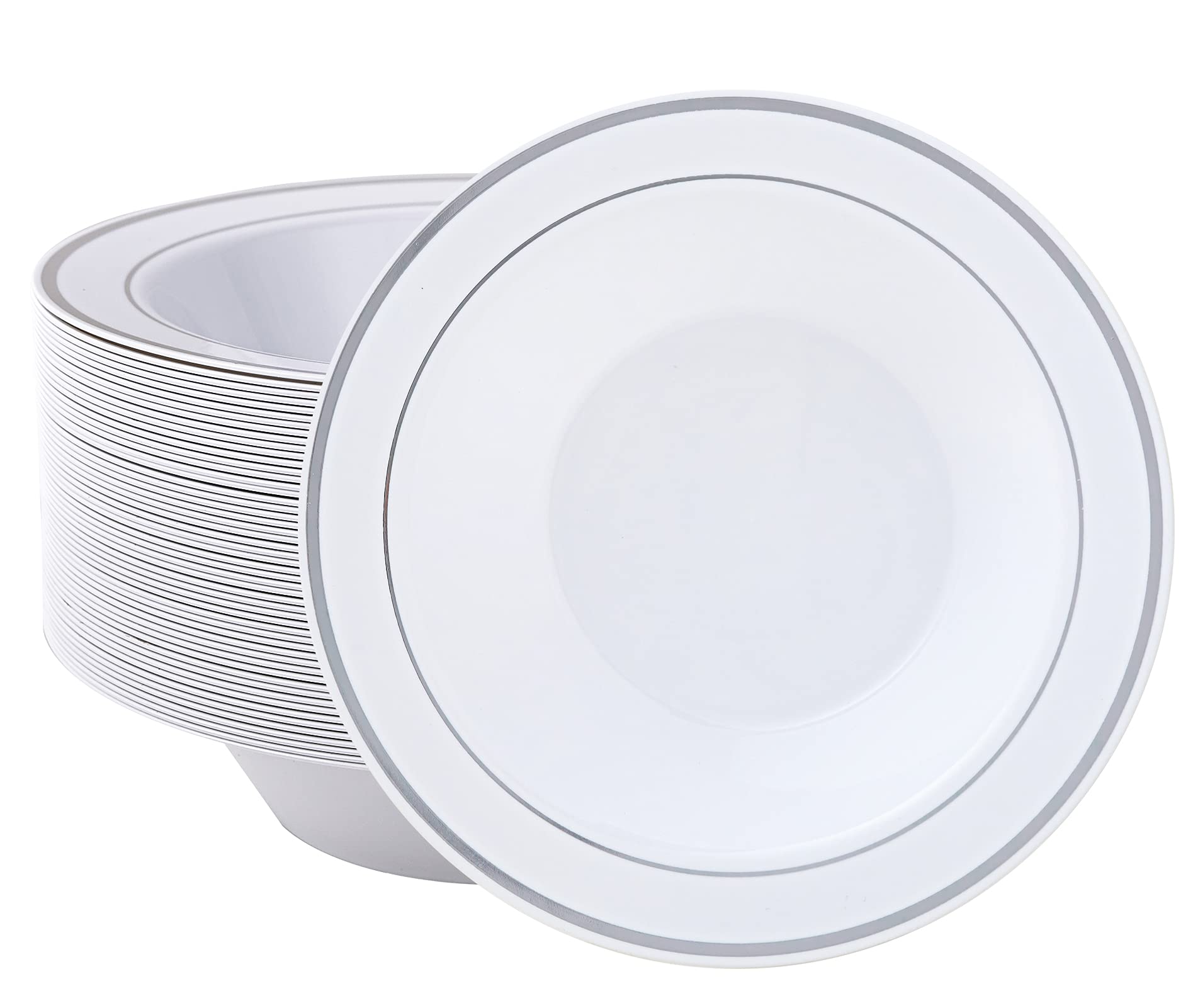 100PCS Plastic Bowls with Gold Rim 12oz Disposable Soup Bowls | Plastic Bowls for Christmas Thanksgiving Premium Dessert Salad Bowls for Wedding/Party/Halloween