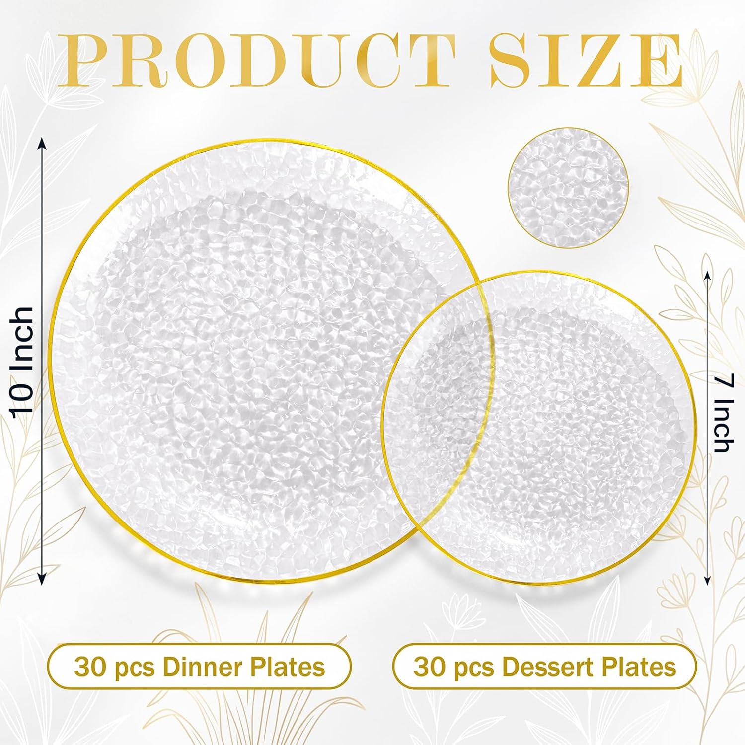 Rubtlamp 60Pcs Clear Plastic Plates,Clear Disposable Plates With Gold Rim,Heavy-duty Gold Plates,Hammered Party Plates Include 30Clear Dessert-Platos,30Dinner-Platos for Wedding, Party