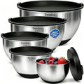 Deedro Mixing Bowls with Airtight Lids, Stainless Steel Mixing Bowls Set | 22Pcs Nesting Bowls with Non-Slip Silicone Base, thicker Metal Bowls for Baking & Prepping, 1.5/2/3/4/5 QT, Khaki