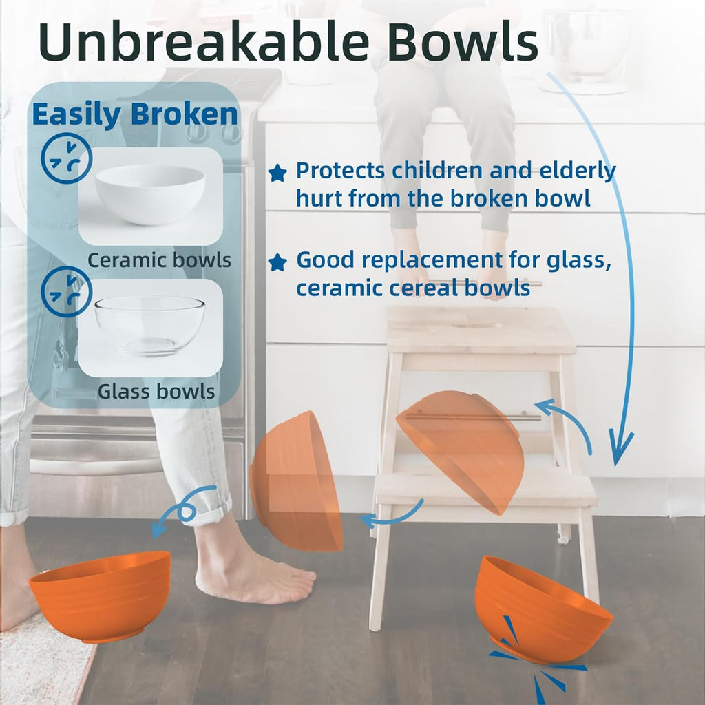 Unbreakable Cereal Bowls 25 OZ Microwave and Dishwasher Safe BPA-Free Bowl Dessert Bowls for Serving Soup, Oatmeal, Pasta and Salad [Set of 6]
