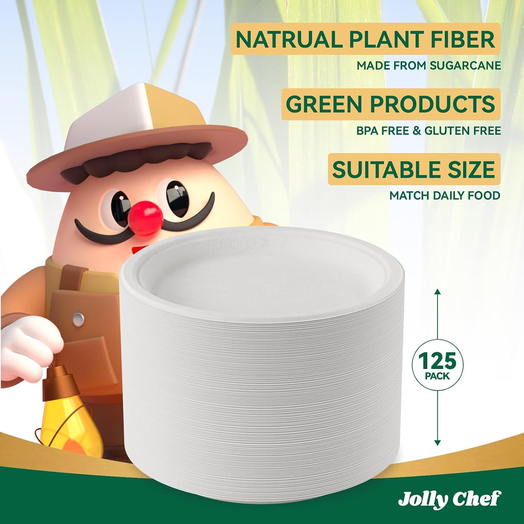Compostable Heavy Duty Plates   [ ] Eco-Friendly Disposable White Paper Plates Made of Bagasse Biodegradable for Party Dinner Sugarcane Fibers Thanksgiving Day