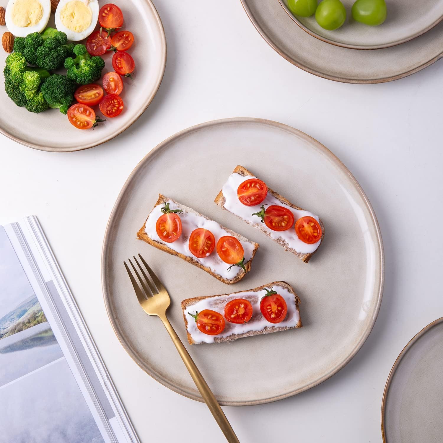 AmorArc Ceramic Dinner Plates Set of 6, 10.5 Inch Stoneware Plates Set | Handmade Reactive Glaze Plates, Rustic Shape Dinnerware Dish Set for Kitchen, Microwave & Dishwasher Safe, Scratch Resistant