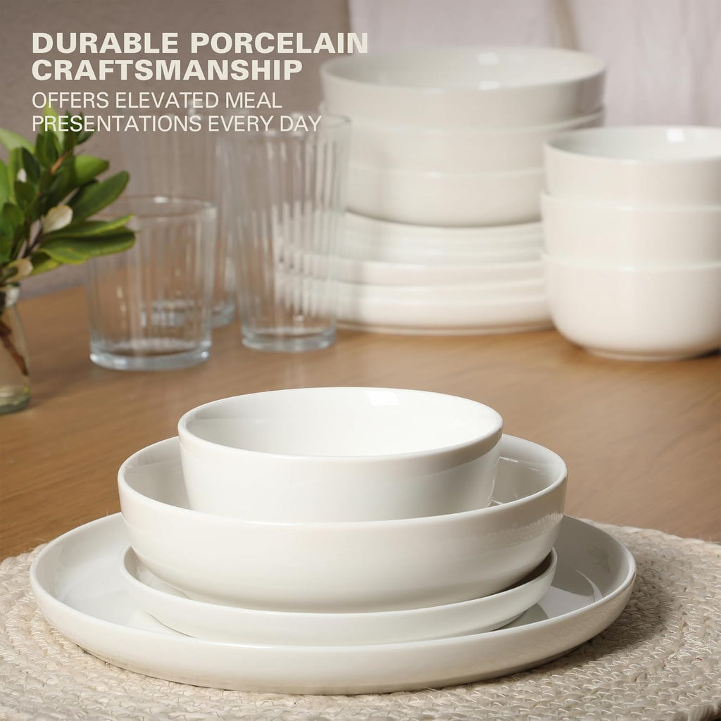 Gibson Home Plates and Bowls Sets - Dinnerware Set for 4, 16-Piece White Dishes — Ceramic Dish Set| Microwave & Dishwasher Safe Dishes - Oslo Collection