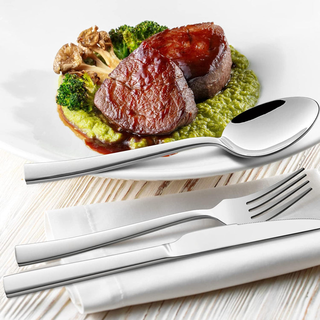 HaWare 53-Piece Silverware Set with Steak Knives and Serving Utensils | Stainless Steel Flatware, Food Grade Cutlery Set, For Home Kitchen, Dishwasher Safe