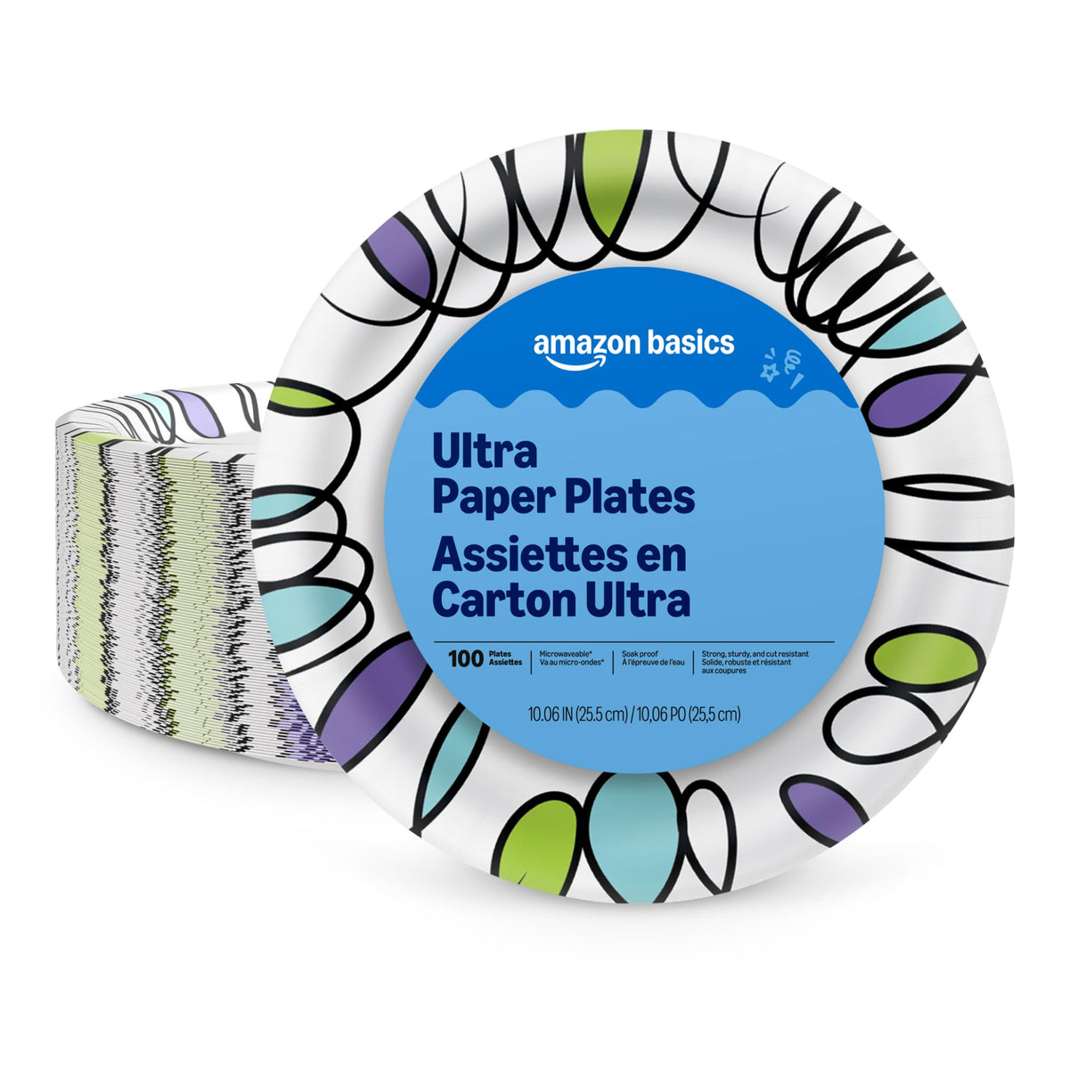 Amazon Basics Ultra Paper Plates, 10 Inch, Disposable, 372 Count (2 Pack of 186), Packaging May Vary