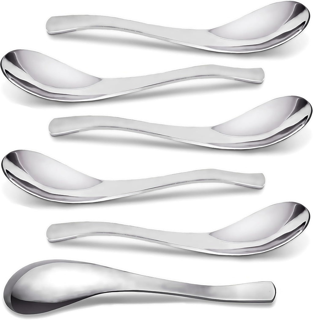 AOOSY Soup Spoons,Stainless Steel Korean Spoons Asian Soup Spoon, Set of 6 | Heavy Duty Thick Short Handle Ramen Spoon for Soup Cereals Dessert,6.3 In